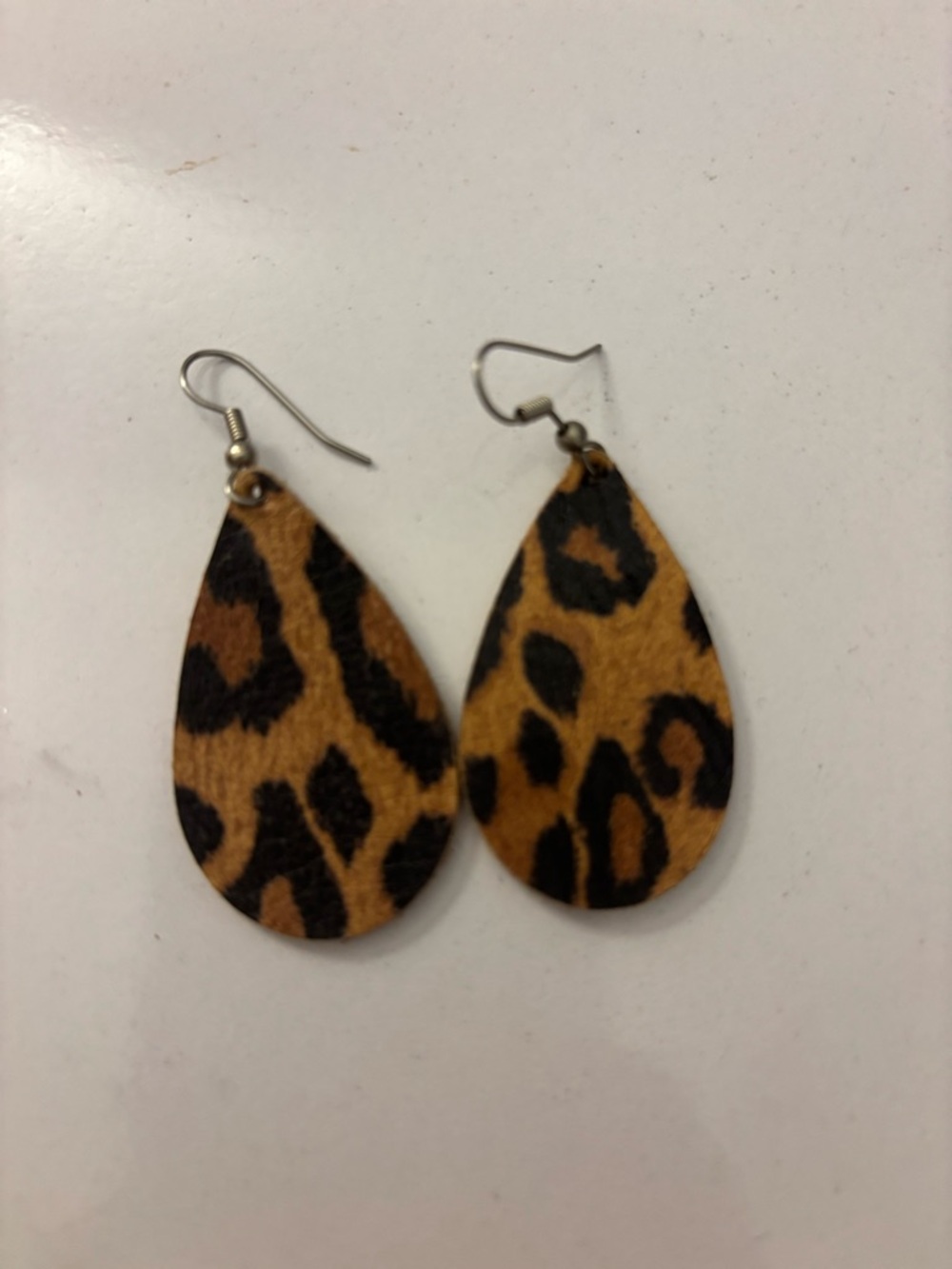 Leopard Print Teardrop Leatherette Earrings - Brown